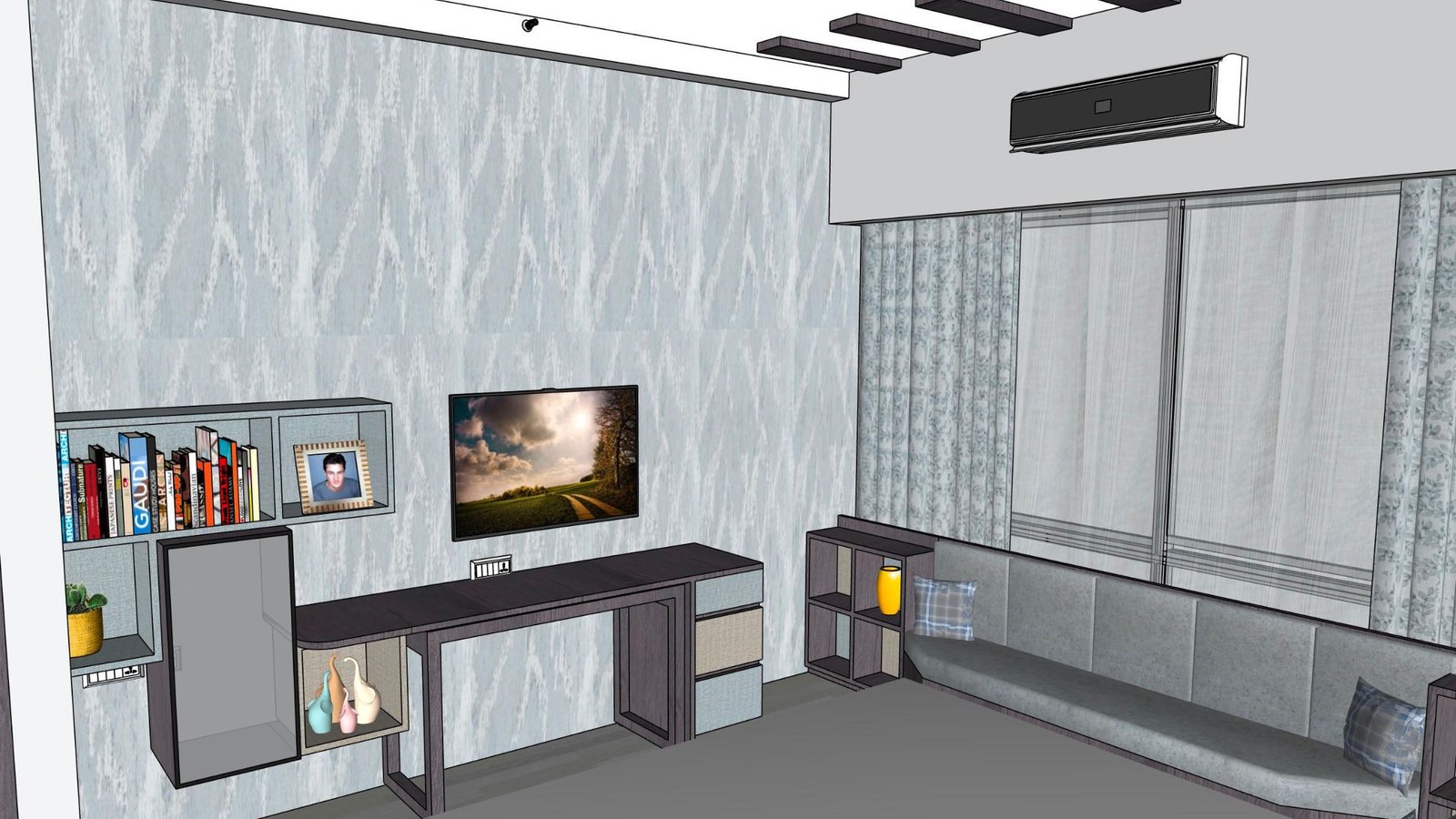 sketchup plan view of bedroom interiors